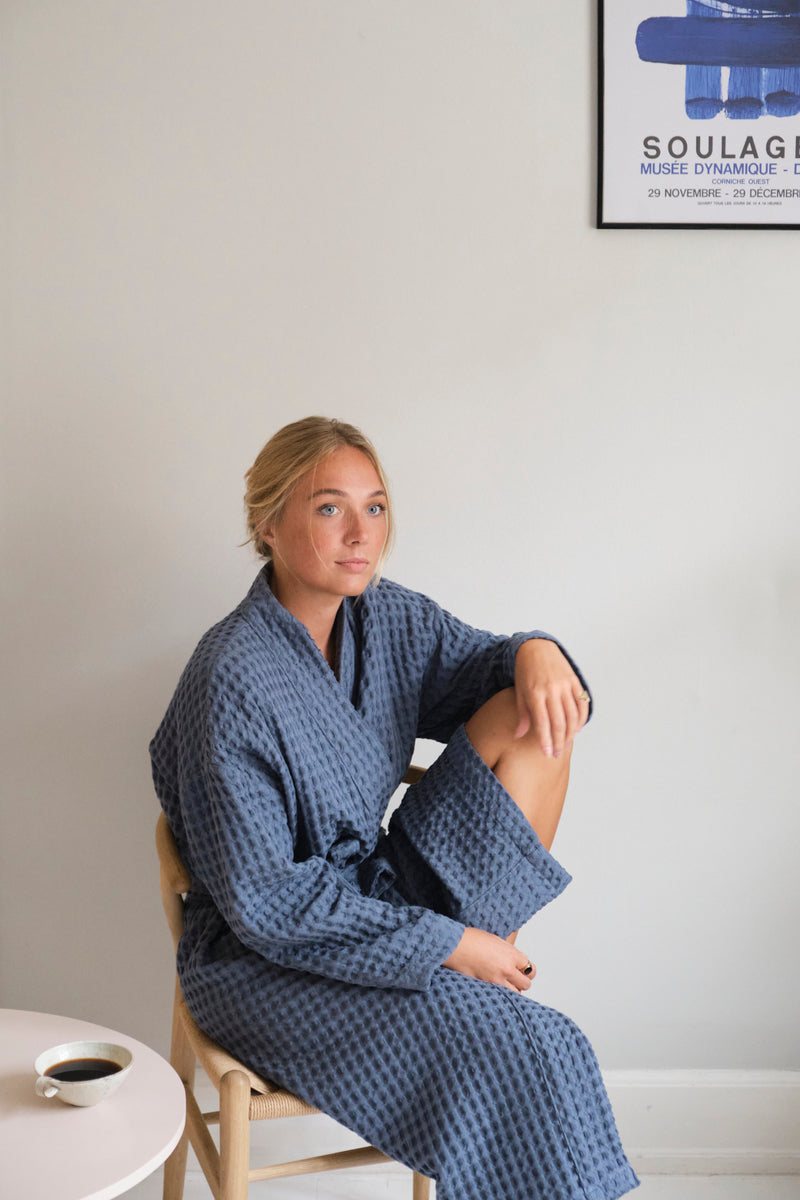 The Organic Company Big Waffle Bathrobe Big Waffle 510 Grey blue